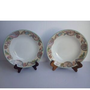 FITZ and FLOYD OMNIBUS CARIBBEAN RIMMED SOUP BOWLS  SET OF 2